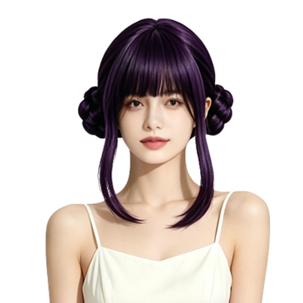Synthetic Braided Wigs For Black Women - Daily Wear Dark Purple/Black Space Buns