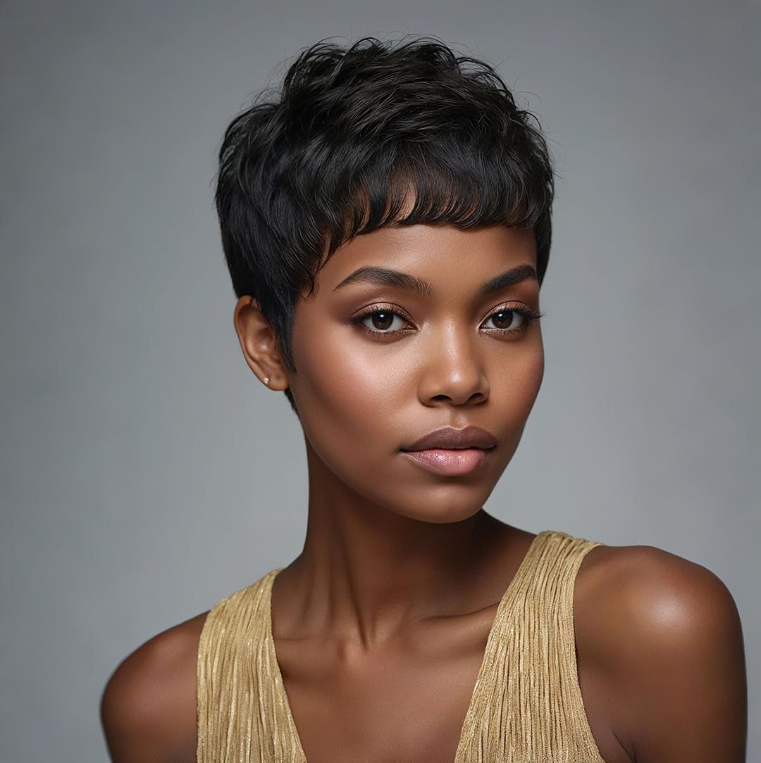 Misney Short Bob Straight Huma - đánh giá và giá Short Pixie Cut Wig Human Hair Cheap