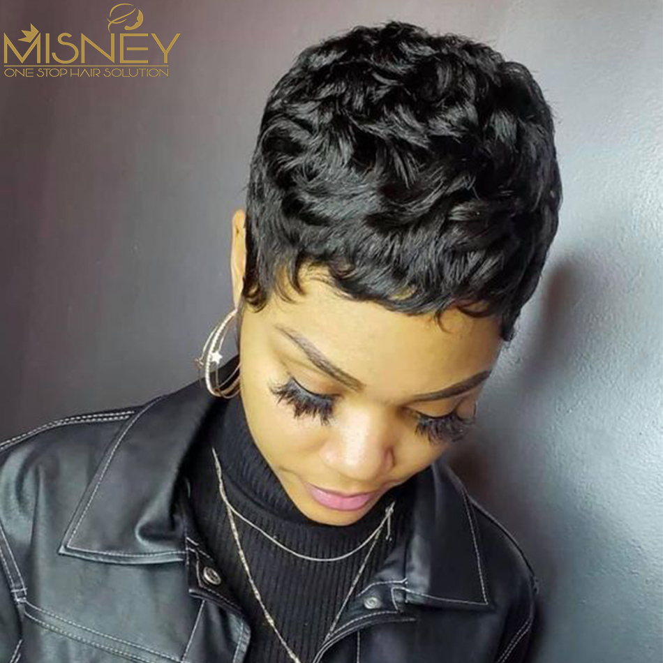 Misney Short Bob Straight Huma - đánh giá và giá Short Pixie Cut Wig Human Hair Cheap
