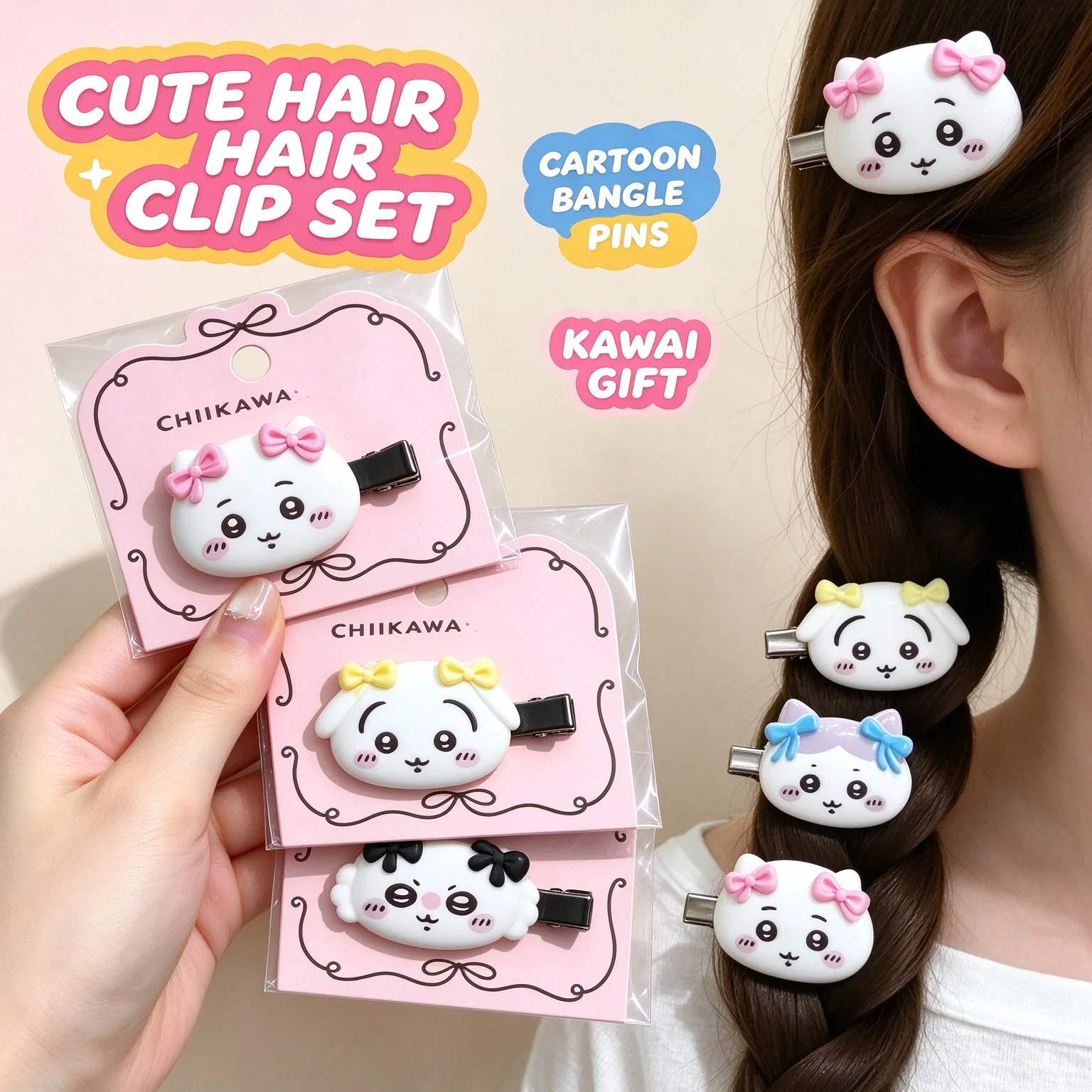 @Cute Chiikawa Resin Bow Hair  - đánh giá và giá Hair Bundles